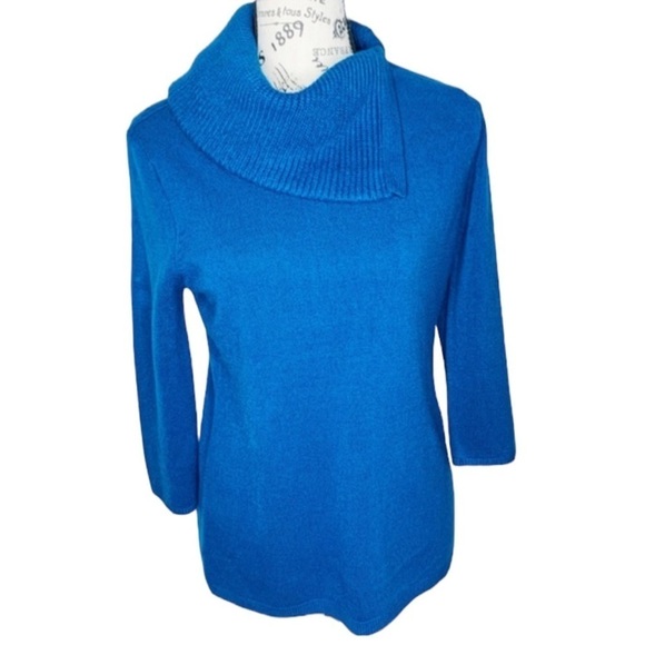 Hampshire Studio Royal Blue Cowl Neck 3/4 Sleeve Sweater Size Medium Petite - Picture 2 of 12